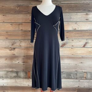 Studio M Black and White Trim Midi Dress Size S EUC
